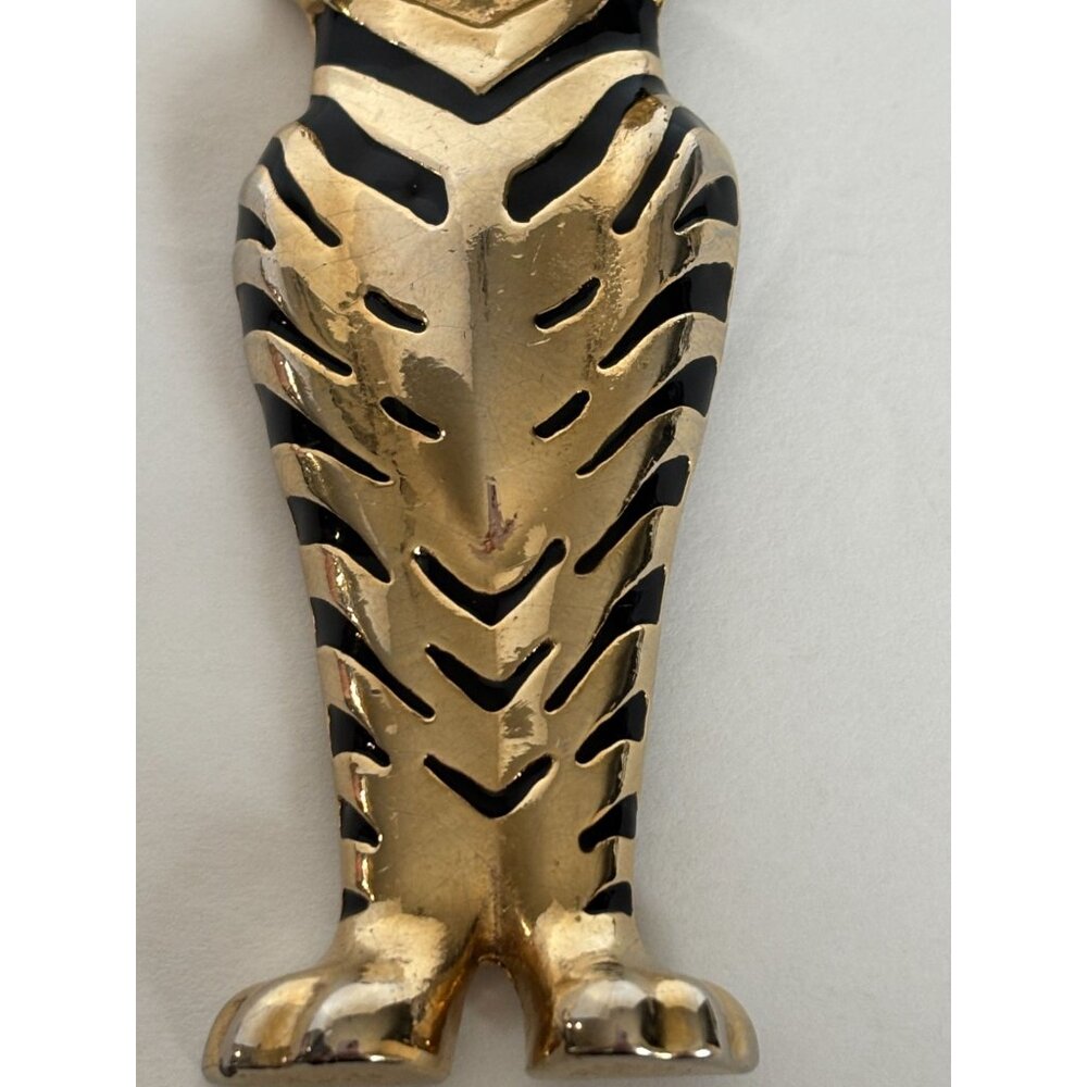 Vintage Tiger Brooch Pin Enamel Rhinestone Jewelry Art Deco Large Heavy Goldtone - Picture 3 of 7
